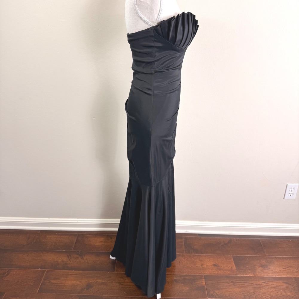Cache Black Strapless Mermaid Gown Pleated Bustier Ruched Formal Evening Dress 4 - Picture 2 of 11